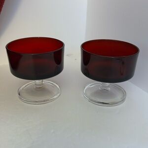 Aroroc Luminarc Ruby Red Cavlalier Sherbet dish With Clear Stem